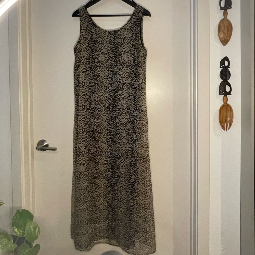 Vintage Silk Cheetah Print Sleeveless Shift Maxi Dress